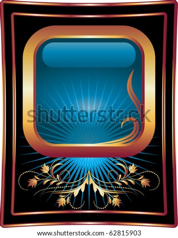 Background with golden ornament for label. Raster version of vector.