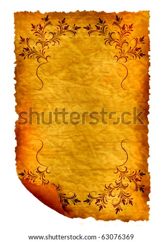 Old paper - crumple parchment paper texture background with ornament