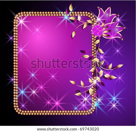 Glowing background with billboard, transparent flowers and stars. Raster version of vector.