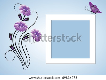 Page layout postcard with flowers ornament for inserting text or photo