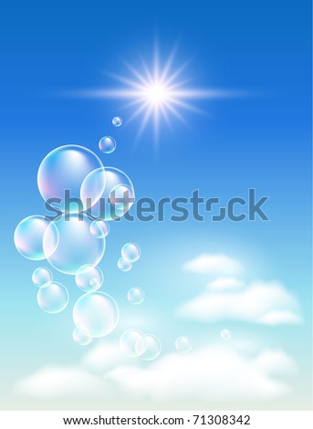 Sky, clouds, bubbles  and  sunshine  bubbles. Raster version