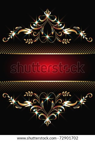 Background with golden ornament and sparkling lights. Raster version of vector.