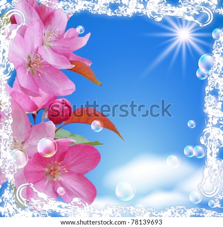 Flowers and  in a white open-work frame