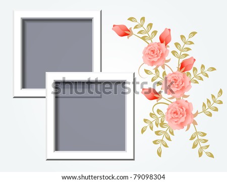 Page layout photo album with roses. Raster version of vector.