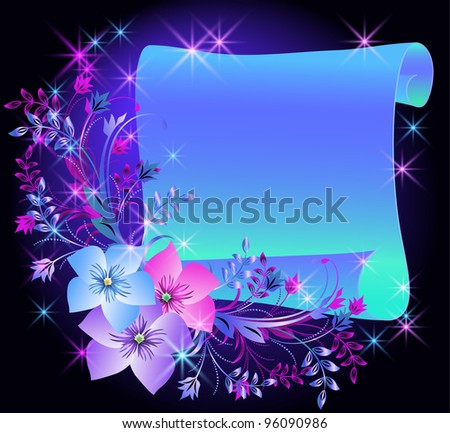 Magic flowers and parchment. Raster version of vector.