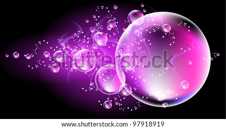 Glowing background with smoke and bubbles. Raster version of vector.
