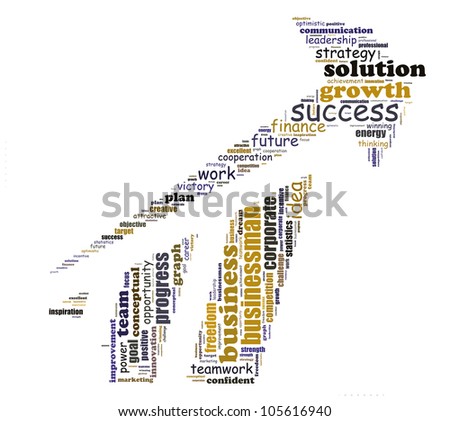 Success info-text graphics arrangement composed in arrow shape concept (word clouds)