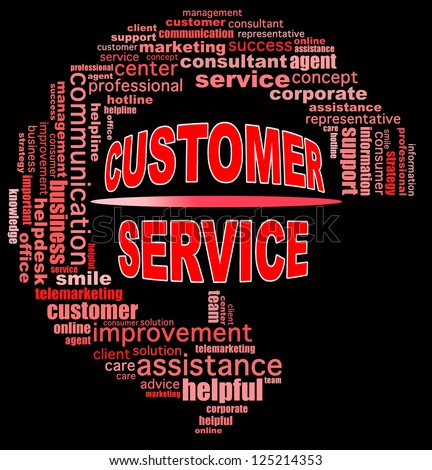 CUSTOMER SERVICE info text graphics and arrangement concept (word clouds) on black background