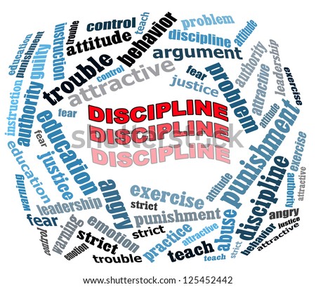 DISCIPLINE info text graphics and arrangement concept (word clouds) on white background