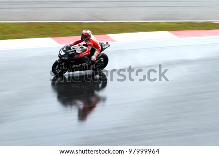 SEPANG, MALAYSIA - FEB 29 : American Nicky Hayden of Ducati Marlboro Team at 2012 MotoGP Official Winter Test Sepang 2 on February 29, 2012 in Sepang, Malaysia.