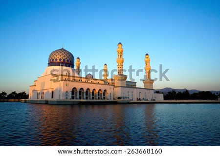 Kota Kinabalu City Mosque, also known as the floating mosque. The second main mosque in Kota Kinabalu, Sabah, Malaysia