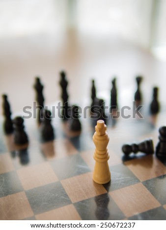 The white chess standing in front of black chess, Means Courage or resistance, Shallow in depth of field
