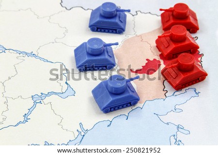 Map of War in Donbass, Ukraine with Tank