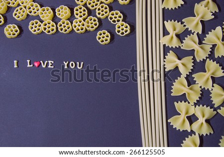 Words I Love You  Written With Pasta Letters