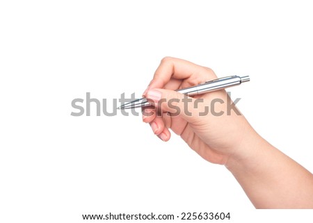 pen in the man\'s hand isolated on white background