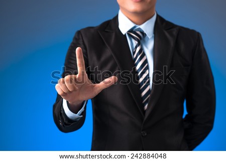 business man presenting with hand empty copy space