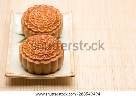 Mooncake, Chinese Mid-autumn festival dessert with copyspace