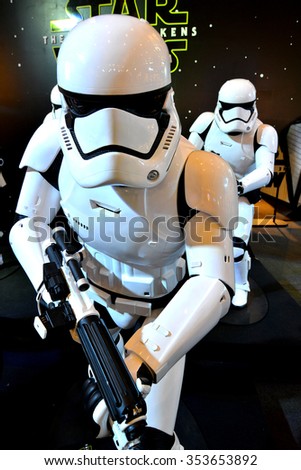 Bangkok, Thailand - 19 December, 2015: The Stormtrooper Models at Star Wars The Force Awakens Thailand Premiere Exhibition at Central World Shopping Center.