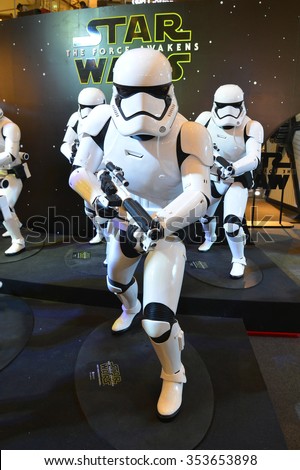 Bangkok, Thailand - 19 December, 2015: The Stormtrooper Models at Star Wars The Force Awakens Thailand Premiere Exhibition at Central World Shopping Center.