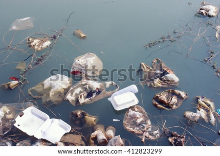 water resources that is polluted with various garbage and trash, Polluted rivers,
