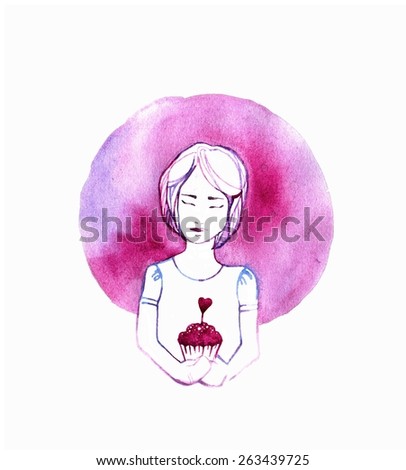 Valentine\'s day soft pastel background pattern. Cute girl  illustration. Beautiful mother\'s day greeting card. Valentines heart. Birthday illustration.