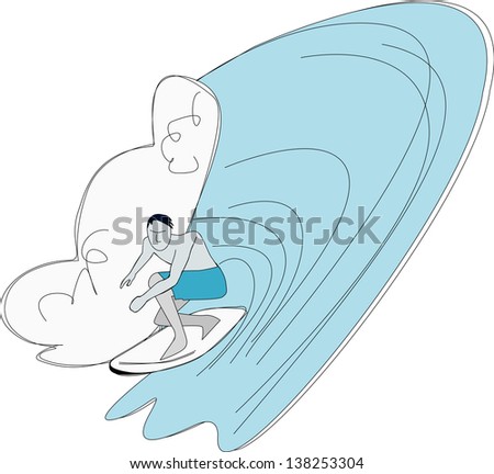 Stylized image of a surfer descending a tube wave.