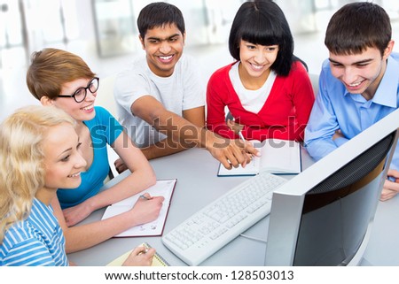 Young students studying together