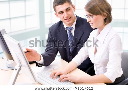 Picture of attractive businesswoman pointing her fingers