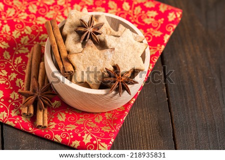Christmas cookies with spices. Christmas food background