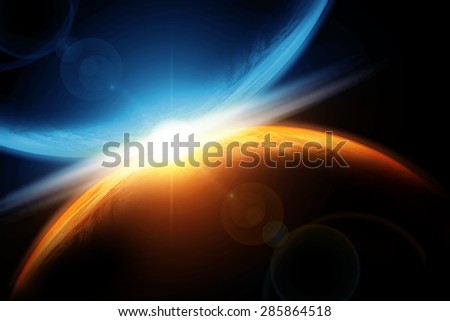 fantastic background - burning and exploding planet Earth, hell, asteroid impact, glowing horizon. Elements of this image furnished by NASA