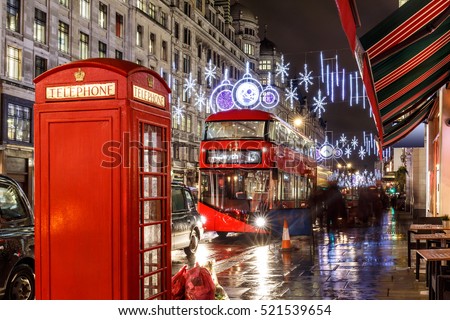 christmas lights on London street, England