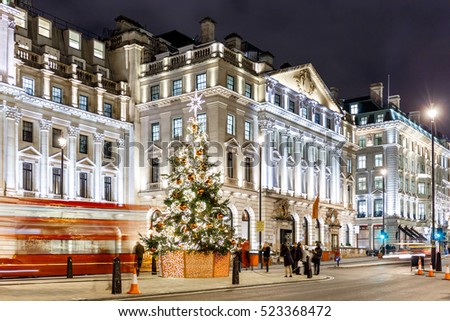 Decorated christmas tree on Waterloo place in 2016, London, England
