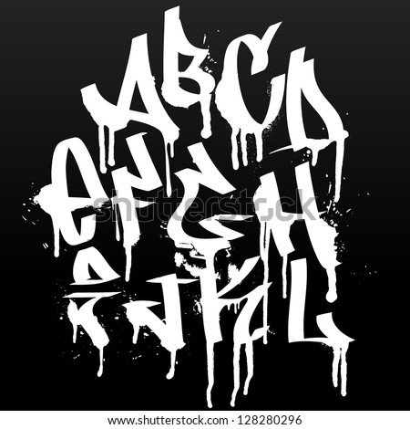Graffiti font alphabet letters. Hip hop type grafitti design