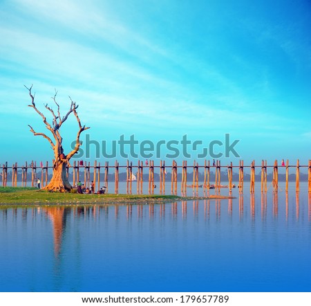 Burma Myanmar U Bein teak bridge Mandalay travel tourist destination landmark Burma Myanmar U Bein teak bridge Mandalay travel tourist destination landmark