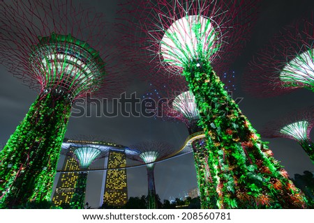 SINGAPORE - 31 DEC, 2014: Supertree Grove at Gardens by the Bay in Singapore. One of the most popular travel destinations and tourist attractions in Asia