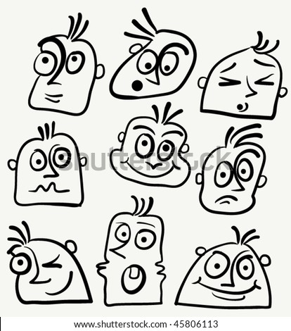 funny faces cartoon drawings. stock vector : Cartoon funny