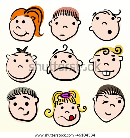 emotions faces cartoon. stock vector : Child cartoon