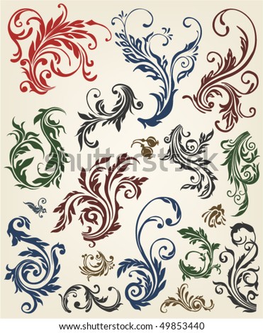 stock vector Swirl baroque design vector grunge flowers