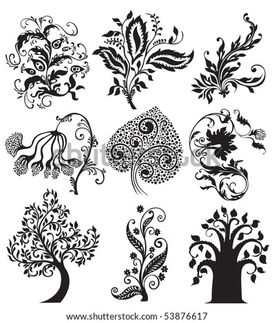 Logo Design Elements on Flower Tattoo Vintage Design  Floral Decoration Elements Stock Vector