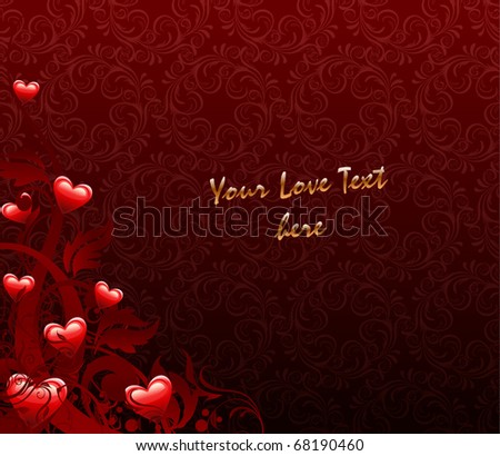 stock vector love red background with floral elements and hearts 