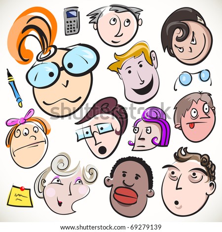 funny cartoon faces. stock vector : Funny cartoon