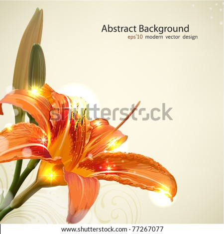 Flower Cards on Vector   Lily Flower Abstract Vector Background  Wedding Card Template