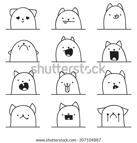 Set of 12 different doodle emotions cat. Emotions for design. Anime. Icons cat emotion. Anger and joy. Surprised and hurt. Indifference and shock. Laughter and tears. Indifference and bewilderment