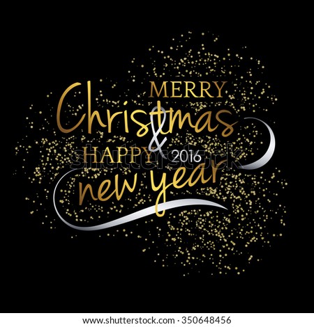 Merry Christmas. Festive Black Background With Gold Calligraphic Greeting Text. Snowflakes And