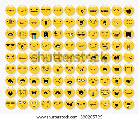 Great set of 99 yellow emotions insulated with a transparent shadow. Emoji set. Anger and compassion. Laughter and tears. Smile and sadness. Sadness and surprise. Happiness and fear. Emotions for Web