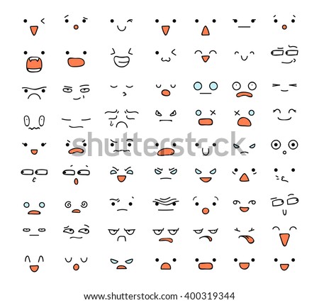 Big set of 63 color emotions isolated on white. Emotions for Web. Emoji set. Anger and compassion. Laughter and tears. Smile and sadness. Sadness and surprise. Happiness and fear.