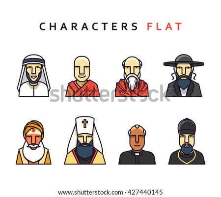 People character set of  figures different religions  the world. Isolated face in flat style.