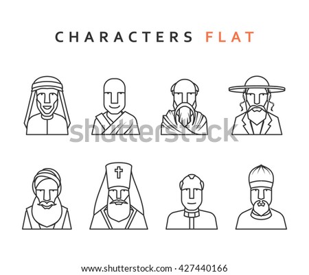 People character set of  figures different religions  the world. Isolated face in flat style.