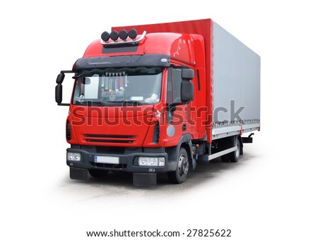 Red truck isolated on white, work path included