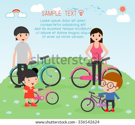 Sports family, family and bikes,  people character cartoon concept. Sports family , vector illustration
